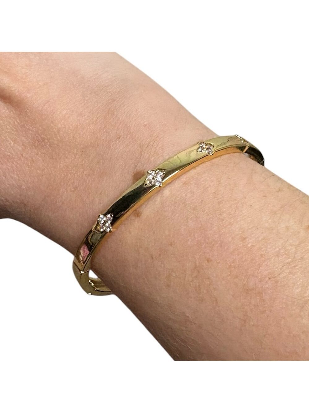 New unbranded gold clover cubic zirconia cz gems stackable bangle bracelet NWOT